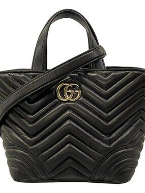 GUCCI GG Marmont Small Tote 847386 Black Leather Tote BagGUCCI GG Marmont Small